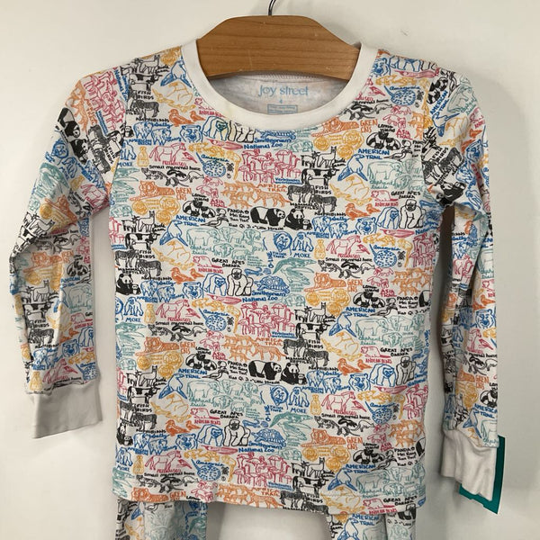Size 4: Joy Street White/Colorful Zoo Animals 2pc PJs