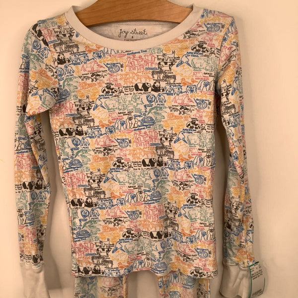 Size 8: Joy Street White/Colorful Zoo Animals 2pc PJs