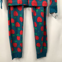 Size 10 (140): Hanna Andersson Teal Apple Print 2pc PJs