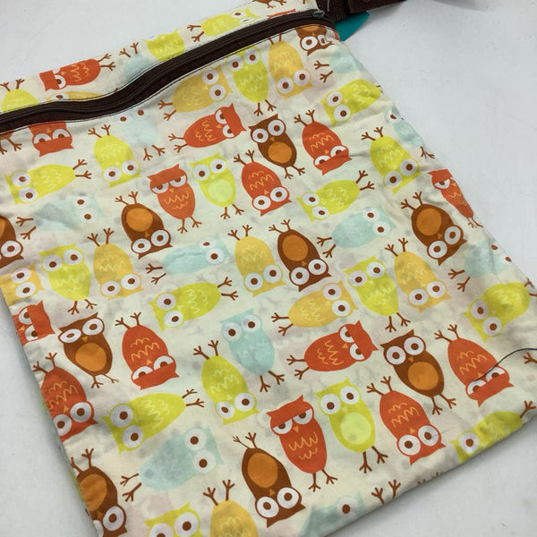 Planet Wisc Brown/Yellow/Orange/Blue Owl Print Wet Bag