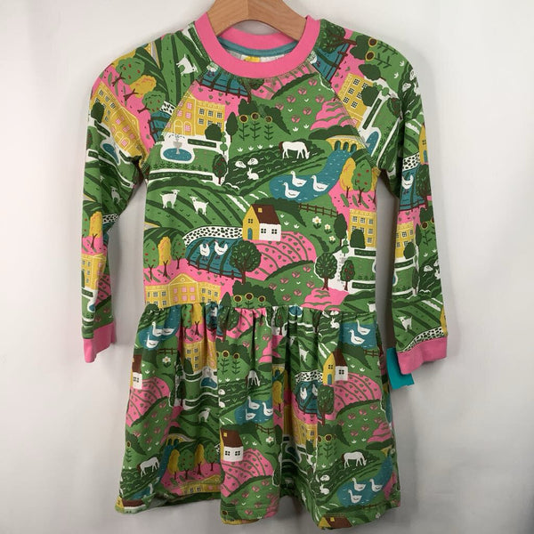 Size 8-9: Mini Boden Farm Print Cozy Long Sleeve Dress