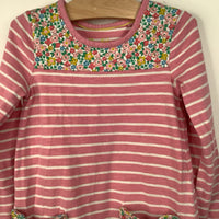 Size 4-5: Mini Boden Pink White Striped Floral Long Sleeve Dress