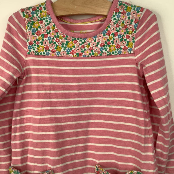 Size 4-5: Mini Boden Pink White Striped Floral Long Sleeve Dress
