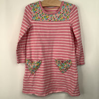 Size 4-5: Mini Boden Pink White Striped Floral Long Sleeve Dress