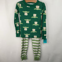 Size 5 (110): Hanna Andersson Green White Striped Grogu 2pc Pjs