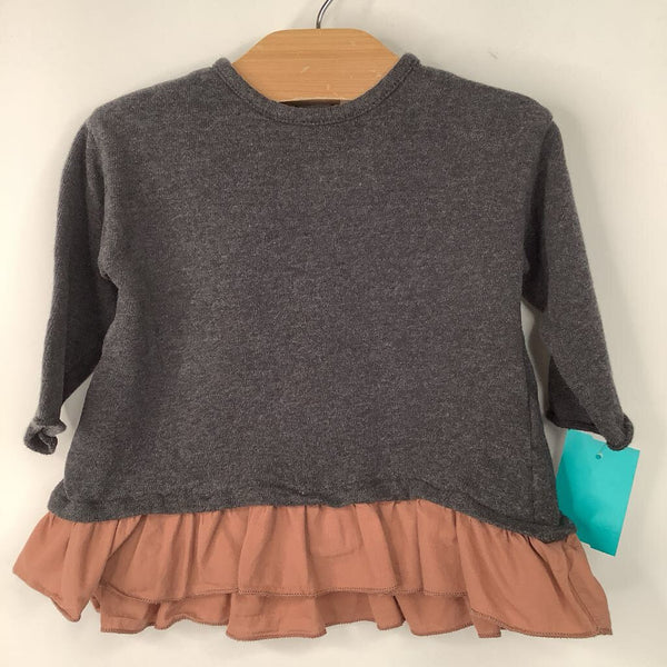 Size 12m: Play Up Grey Brown Ruffle Long Sleeve Shirt