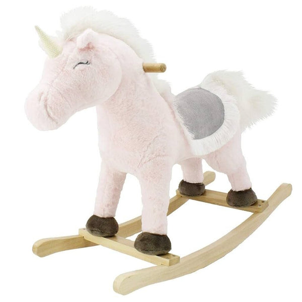 Pink Plush Wooden Unicorn Rocker