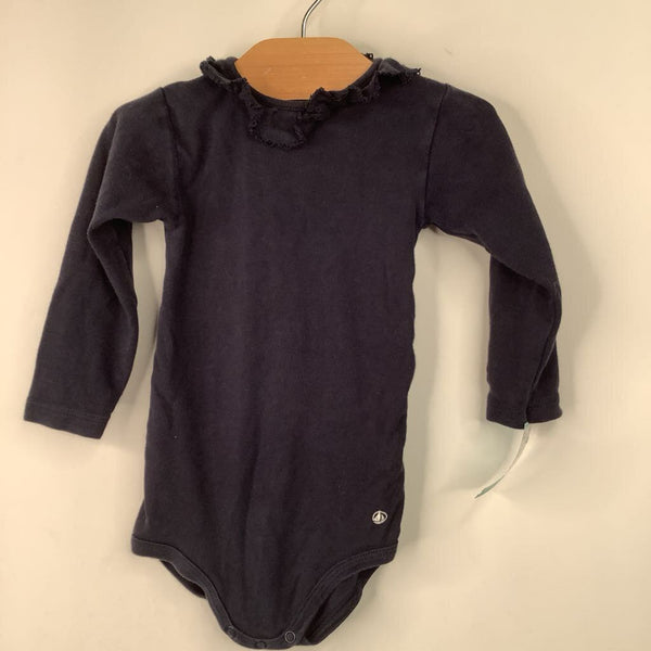 Size 12m: Petit Bateau Blue Long Sleeve Onesie