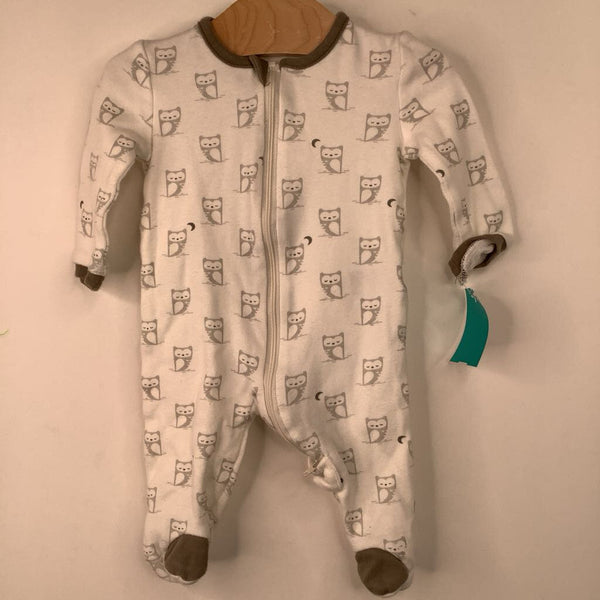Size 0-3m: Silkberry Baby White/Grey Owl 1pc Footy PJs