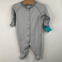 Size 0-3m (50): Hanna Andersson Blue/White Striped 1pc Footy PJs