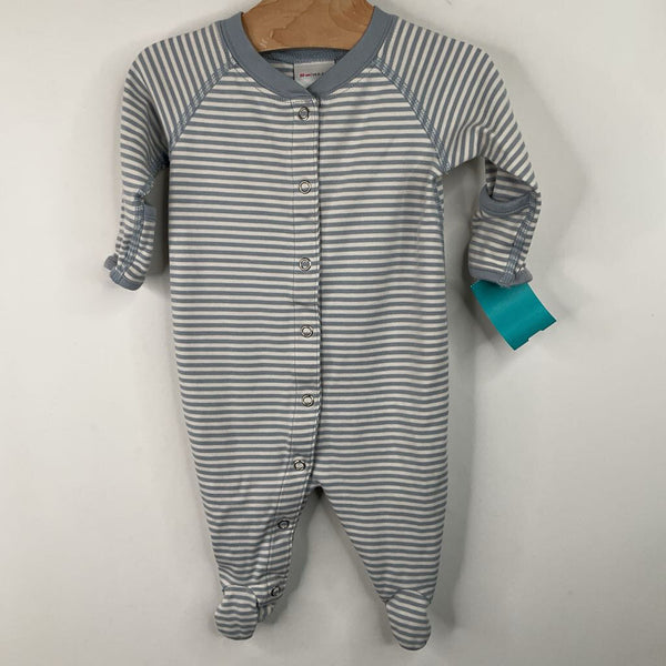 Size 0-3m (50): Hanna Andersson Blue/White Striped 1pc Footy PJs