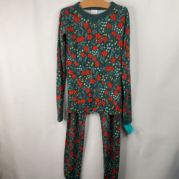 Size 10 (104): Hanna Andersson Green/Red Floral 2pc PJs