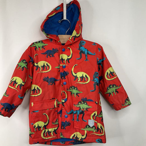 Size 3: Hatley Red/Colorful Dinosaur Button-Up Rain Coat