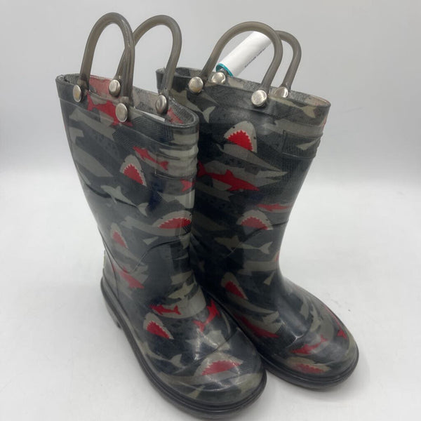 Size 7: Western Chief Black/Red Shark Print Light-Up Rain Boots