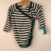 Size 3-6m (60): Hanna Andersson White/Green Striped Long Sleeve Onesie