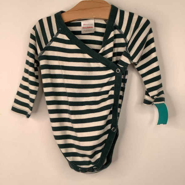 Size 3-6m (60): Hanna Andersson White/Green Striped Long Sleeve Onesie