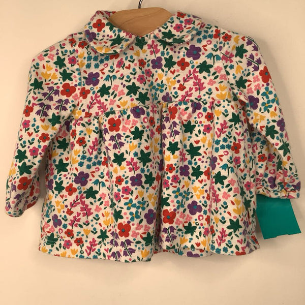 Size 0-3m: Fruigi White/Colorful Floral Collared Long Sleeve Shirt