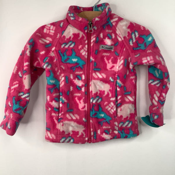 Size 3: Columbia Pink Blue Deer Print Zip-Up Fleece Coat
