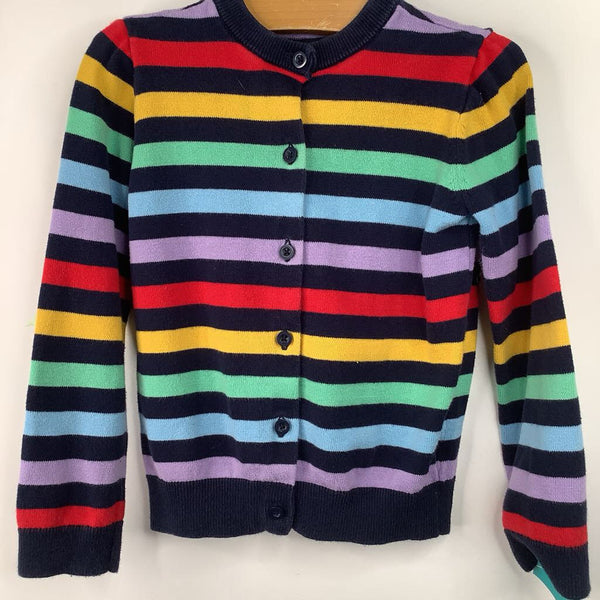 Size 2: Primary Blue/Colorful Striped Knitted Button-Up Cardigan