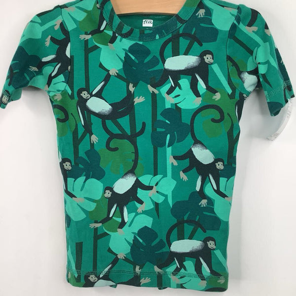 Size 6: Tea Green Monkey Print 2pc Shorty PJs