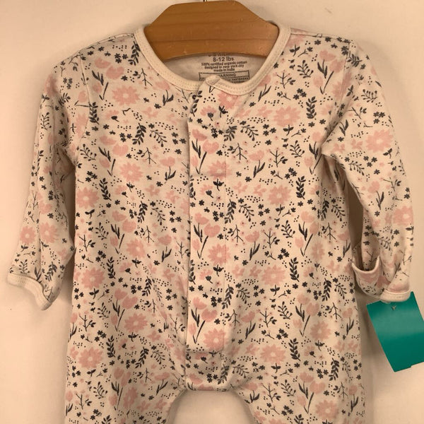 Size 0-3m: Magnetic Me White/Pink Floral 1pc Footy PJs