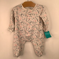 Size 0-3m: Magnetic Me White/Pink Floral 1pc Footy PJs