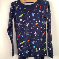 Size 6-7 (120): Hanna Andersson Blue Space Print 2pc PJs