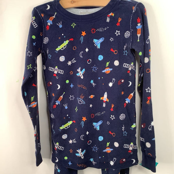 Size 6-7 (120): Hanna Andersson Blue Space Print 2pc PJs