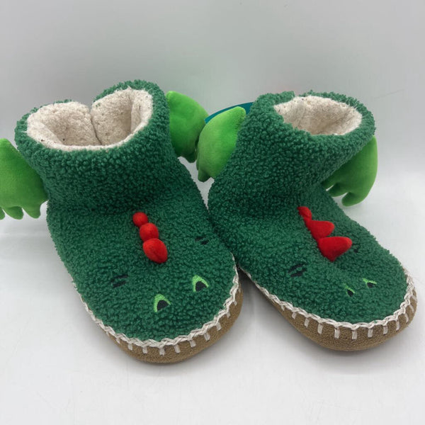 Size 11-12: Hanna Andersson Green Dragon Fuzzy Slippers