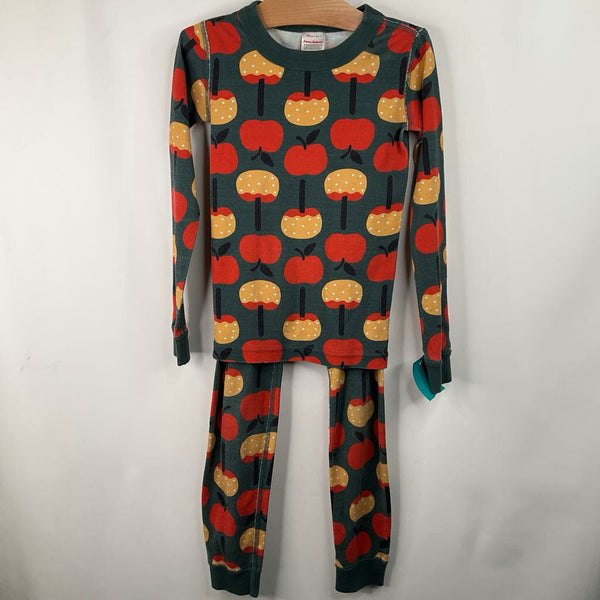 Size 6-7 (120): Hanna Andersson Green/Colorful Apple Print 2pc PJs