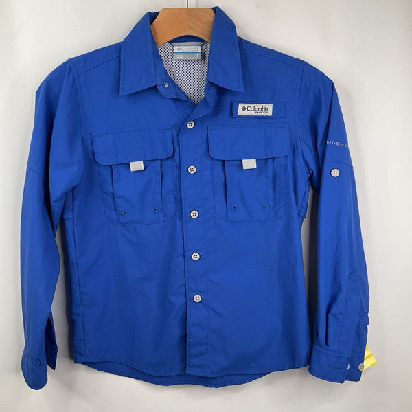 Size 8: Columbia Blue Collared Button-Up Long Sleeve Shirt