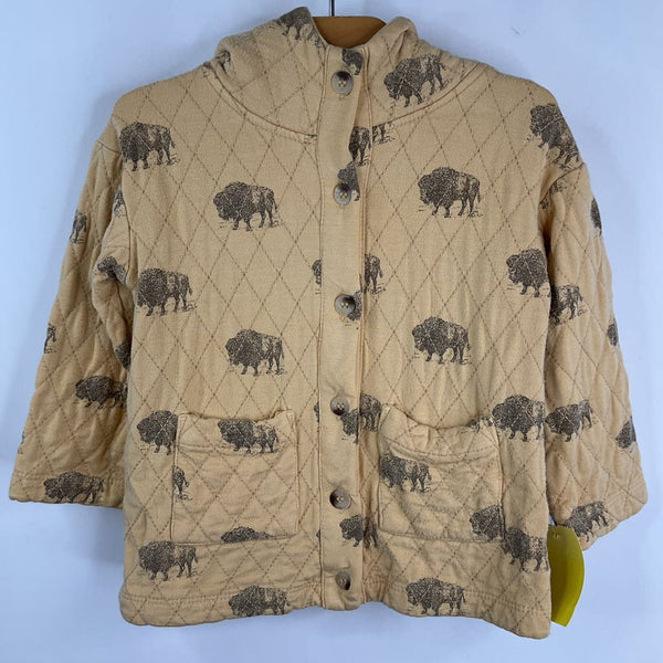 Size 12-18m: Kate Quinn Yellow Bison Print Quilted Button Up Hooded Sweater
