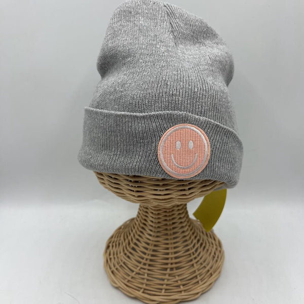 Grey w/ Pink Smiley-Face Beanie