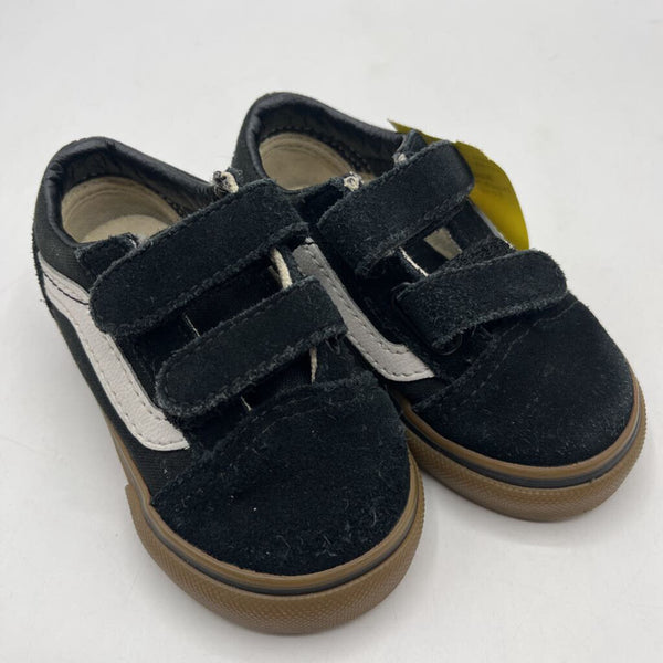 Size 4.5: Vans Black/White Velcro Strap Sneakers