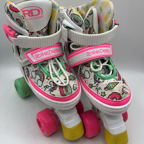 Size 12-2Y: Roller Derby White/Pink Unicorns Adjustable Roller Skates