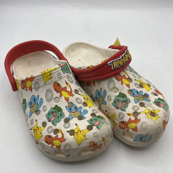 Size 12: Crocs White Pokemon Print Adjustable Strap Shoes