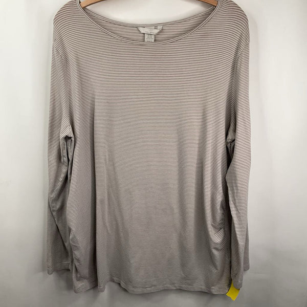Size XXL: H&M Creme/Brown Striped Long Sleeve Shirt