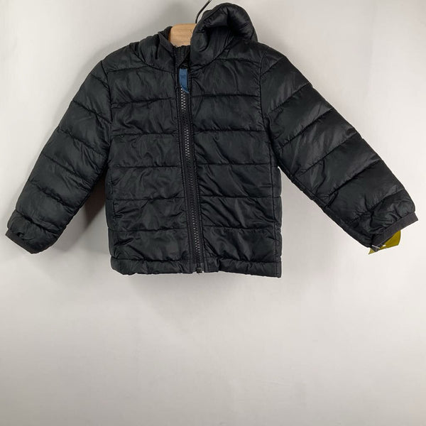 Size 6-12m: Primary Black Puffy Zip-Up Winter Coat