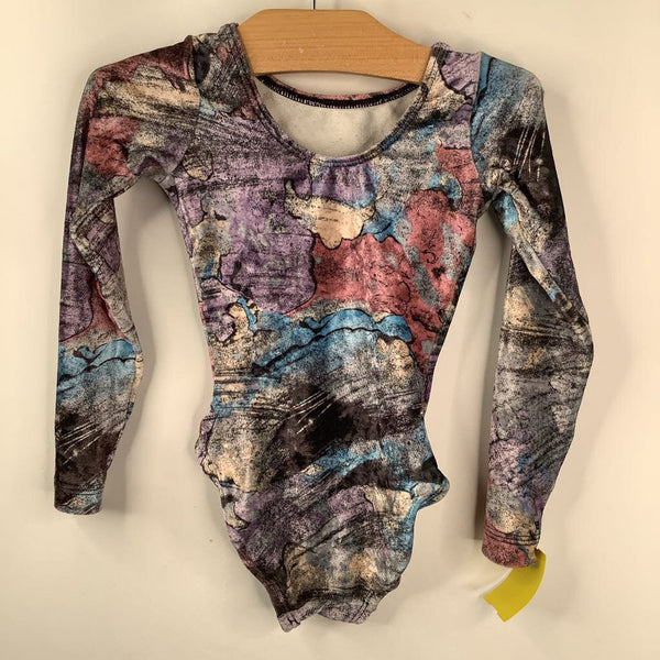 Size 4: Purple/Blue/Black Sketched Long Sleeve Leotard