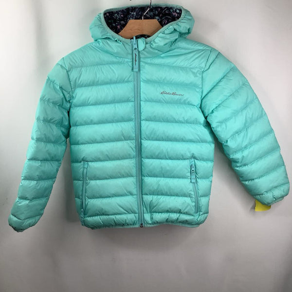 Size 7-8: Eddie Bauer Light Blue/Dark Blue Spotted Reversible Down Puffy Winter Coat