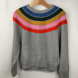 Size 12-14: Tea Colorful/Grey Striped Knitted Sweater