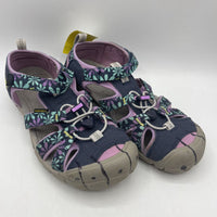 Size 5Y: Keen Purple Floral Toggle/Velcro Strap Sandals