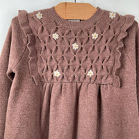 Size 4-5: Zara Brown Floral Knitted Long Sleeve Dress