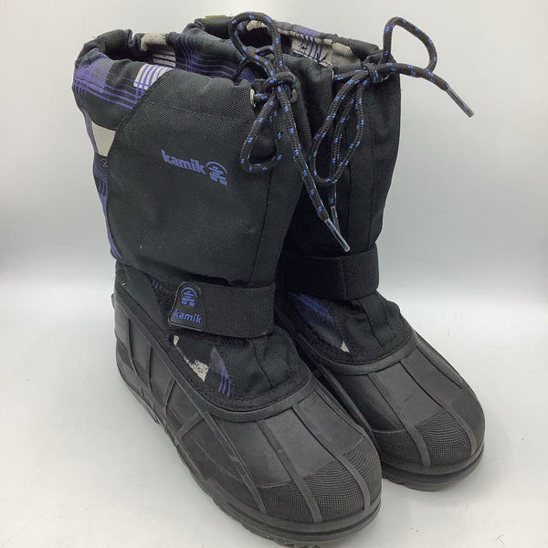 Size 4Y: Kamik Black/Blue Insulated Snow Boots