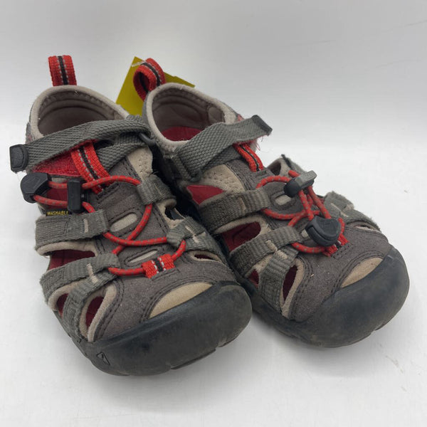 Size 11: Keen Grey/Red Toggle/Velcro Strap Sandals