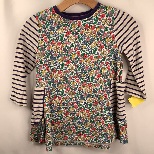 Size 9-10: Mini Boden Blue Striped/Colorful Floral Long Sleeve Dress
