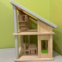 Plan Toys Orange Wooden Doll House W/Furniture