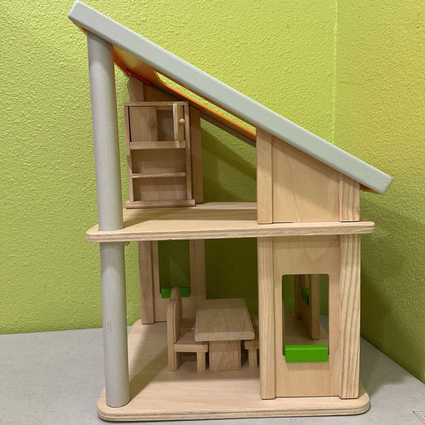 Plan Toys Orange Wooden Doll House W/Furniture