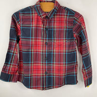 Size 3: Tea Red/Blue Plaid Collared Button-Up Long Sleeve Shirt