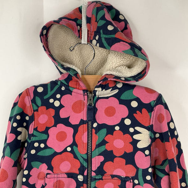 Size 3 (90): Hanna Andersson Blue/Pink Floral Zip-Up Hoodie